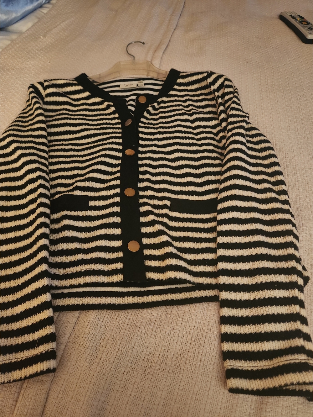 Francesca's Collections Black & White Striped Button Cardigan